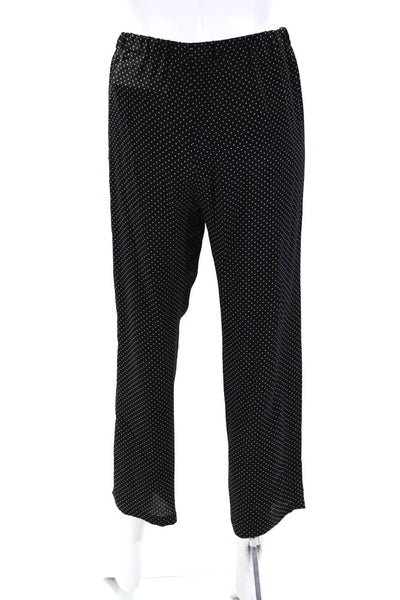 Juanita Sabbadini Womens Elastic Waist Polka Dot Slim Silk Pants Black Medium