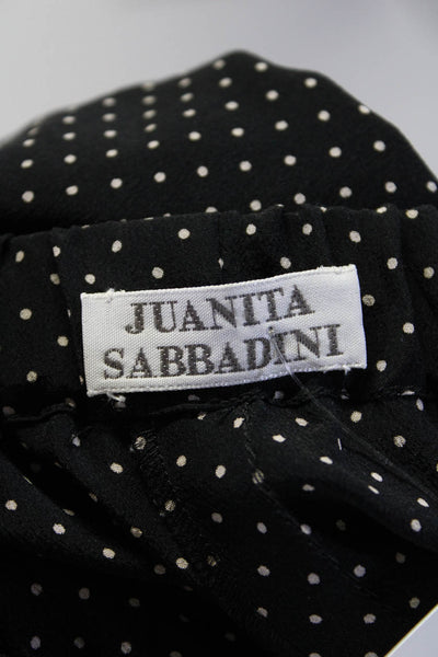 Juanita Sabbadini Womens Elastic Waist Polka Dot Slim Silk Pants Black Medium