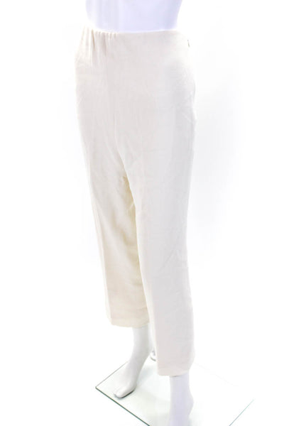 Juanita Sabbadini Womens Mid Rise Cropped Slim Leg Crepe Pants Ecru Size 8