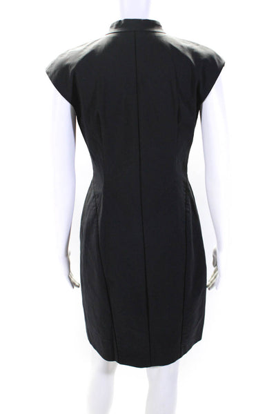 Lafayette 148 Womens Front Zip V Neck Sleeveless Sheath Dress Navy Size 4