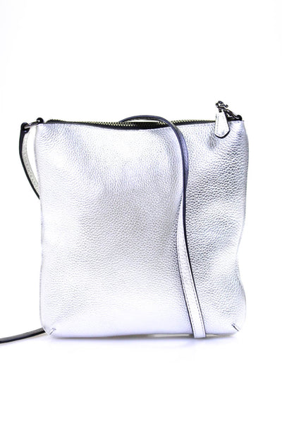 Coach Womens Chrome Leather Zip Top Turnlock Crossbody Handbag Silver