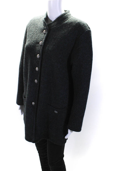 Geiger Women's Round Neck Long Sleeves Button Up Pockets Wool Coat Gray Size 38