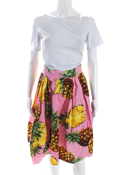 Dolce & Gabbana Womens Cotton Pineapple Print Unlined Pleated Skirt Pink Size S