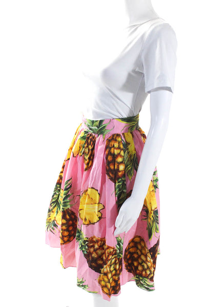 Dolce & Gabbana Womens Cotton Pineapple Print Unlined Pleated Skirt Pink Size S