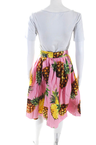 Dolce & Gabbana Womens Cotton Pineapple Print Unlined Pleated Skirt Pink Size S