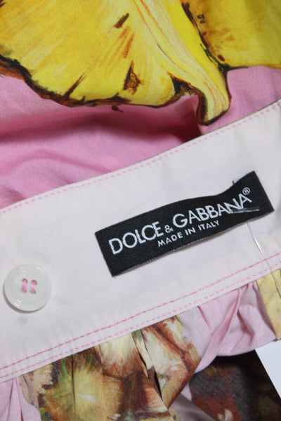 Dolce & Gabbana Womens Cotton Pineapple Print Unlined Pleated Skirt Pink Size S