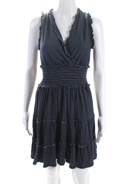 Max Studio Womens Striped V Neck A Line Dress Navy Blue Size Extra Small