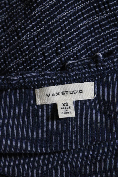 Max Studio Womens Striped V Neck A Line Dress Navy Blue Size Extra Small