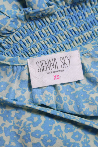 Sienna Sky Womens Floral Print Short Sleeves A Line Dress Blue Size Extra Small