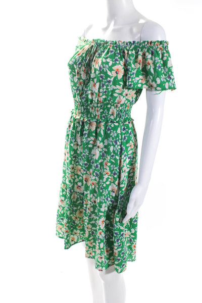 Sienna Sky Womens Floral Print Short Sleeves A Line Dress Green Size Extra Small