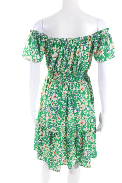 Sienna Sky Womens Floral Print Short Sleeves A Line Dress Green Size Extra Small