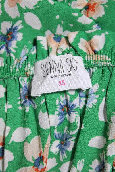 Sienna Sky Womens Floral Print Short Sleeves A Line Dress Green Size Extra Small