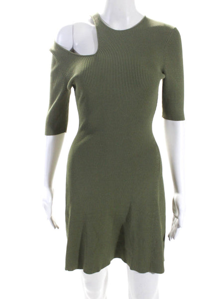 Maje Womens Ribbed Short Sleeves A Line Sweater Dress Green Size EUR 36