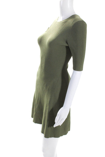 Maje Womens Ribbed Short Sleeves A Line Sweater Dress Green Size EUR 36