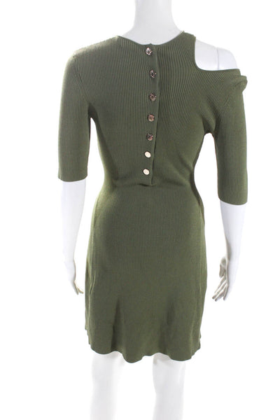 Maje Womens Ribbed Short Sleeves A Line Sweater Dress Green Size EUR 36