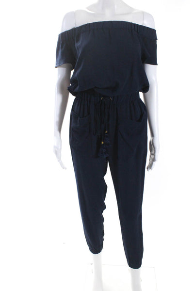 Michael Michael Kors Womens Short Sleeves Jumpsuit Navy Blue Size Extra Small