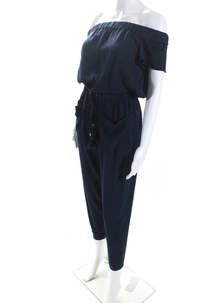 Michael Michael Kors Womens Short Sleeves Jumpsuit Navy Blue Size Extra Small