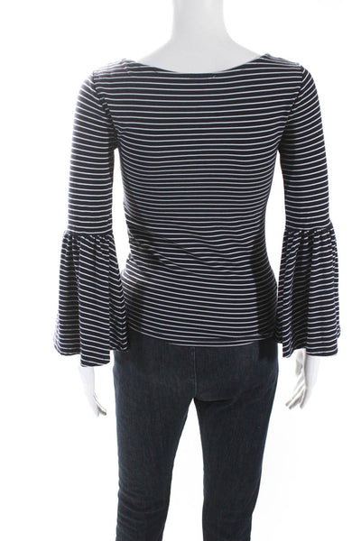 Frame Womens Striped Flare Sleeves Blouse Navy Blue White Size Extra Small