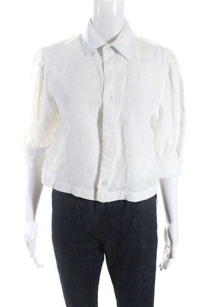 DL1961 Womens Linen Button Down Short Sleeves Shirt White Size Extra Small