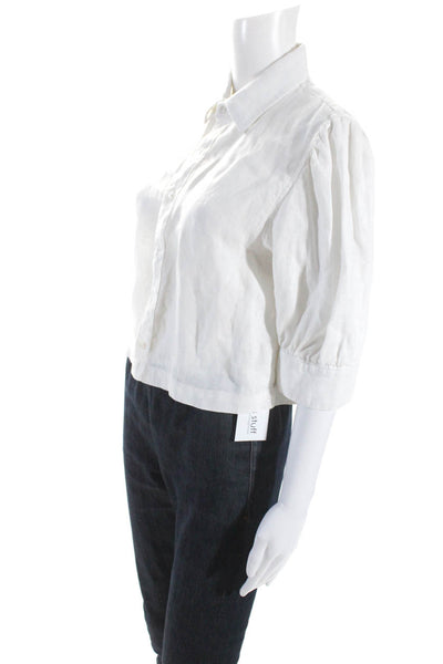 DL1961 Womens Linen Button Down Short Sleeves Shirt White Size Extra Small