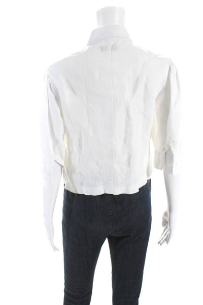 DL1961 Womens Linen Button Down Short Sleeves Shirt White Size Extra Small