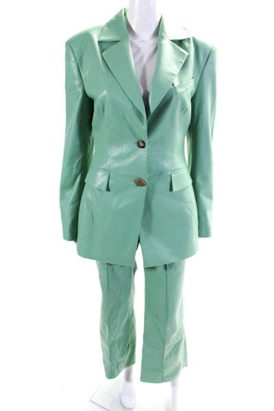 Nanushka Womens Vegan Leather Notch Collar Two Button Pant Suit Green Size M