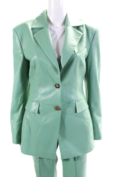 Nanushka Womens Vegan Leather Notch Collar Two Button Pant Suit Green Size M