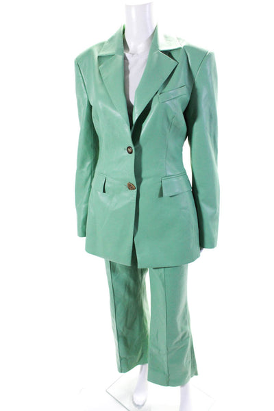 Nanushka Womens Vegan Leather Notch Collar Two Button Pant Suit Green Size M