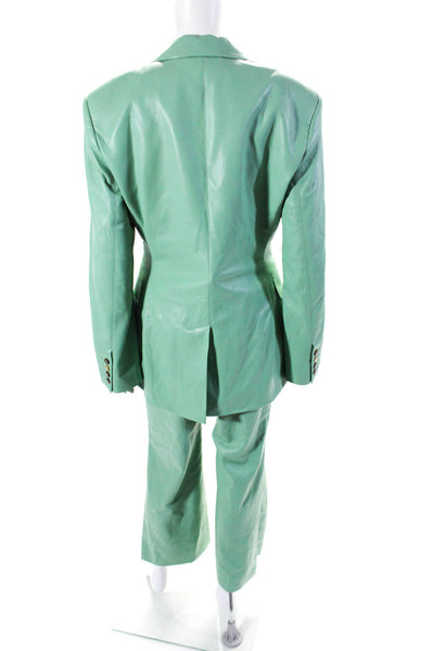 Nanushka Womens Vegan Leather Notch Collar Two Button Pant Suit Green Size M