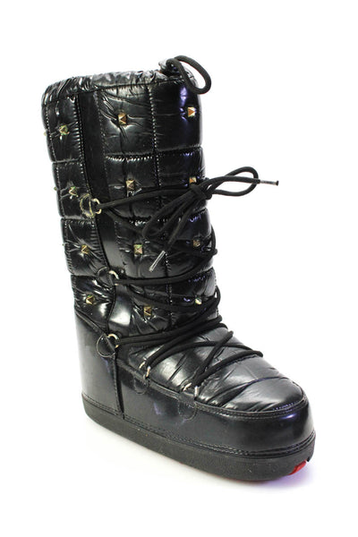 Valentino Garavani Womens Lace Up Quilted Rockstud Knee High Boots Black Size 39