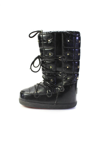 Valentino Garavani Womens Lace Up Quilted Rockstud Knee High Boots Black Size 39