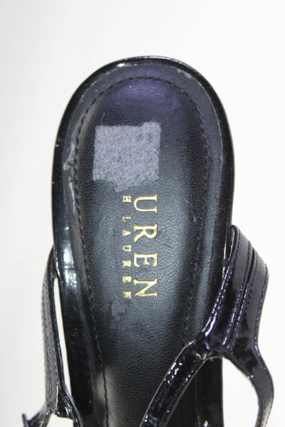 Lauren Ralph Lauren Womens Aela Ankle Strap Sandals Black Patent Leather Size 9