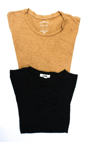LNA Velvet WOmens Cotton Strappy Short Sleeve T-Shirt Top Black Size XS Lot 2