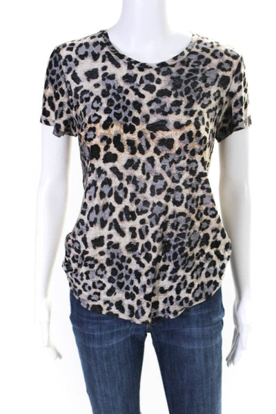 Generation Love Womens Animal Print Round Neck T-Shirt Top Brown Size XS