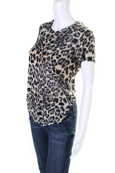 Generation Love Womens Animal Print Round Neck T-Shirt Top Brown Size XS