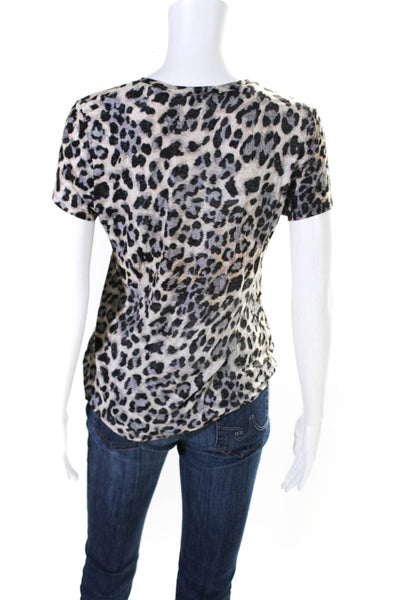 Generation Love Womens Animal Print Round Neck T-Shirt Top Brown Size XS