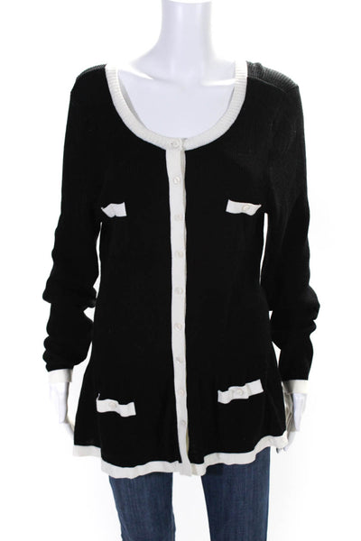 Nic + Zoe Womens Black White Scoop Neck Long Sleeve Cardigan Sweater Top Size XL