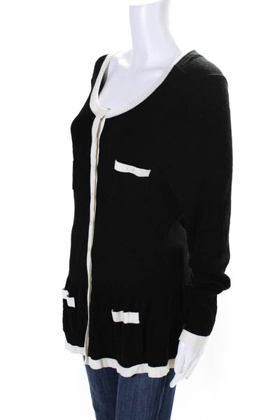 Nic + Zoe Womens Black White Scoop Neck Long Sleeve Cardigan Sweater Top Size XL