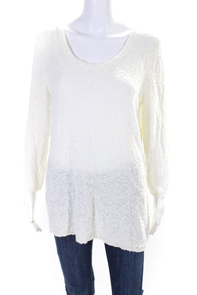 Nic + Zoe Womens White Textured Cotton Scoop Neck Pullover Sweater Top Size XL