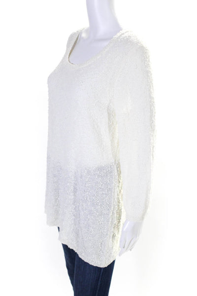 Nic + Zoe Womens White Textured Cotton Scoop Neck Pullover Sweater Top Size XL