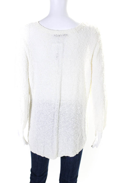 Nic + Zoe Womens White Textured Cotton Scoop Neck Pullover Sweater Top Size XL