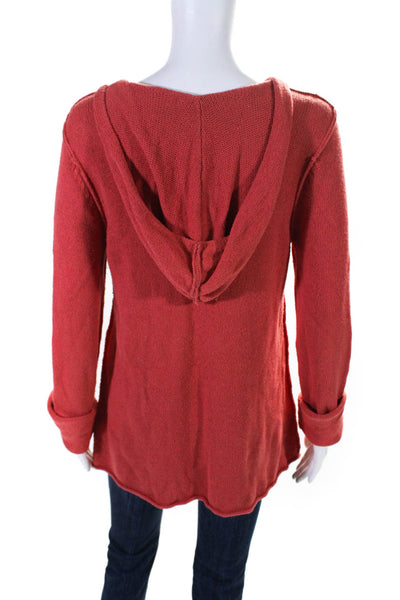 Eileen Fisher Womens Red Cotton Silk Blend Hooded Pocket Sweater Top Size M