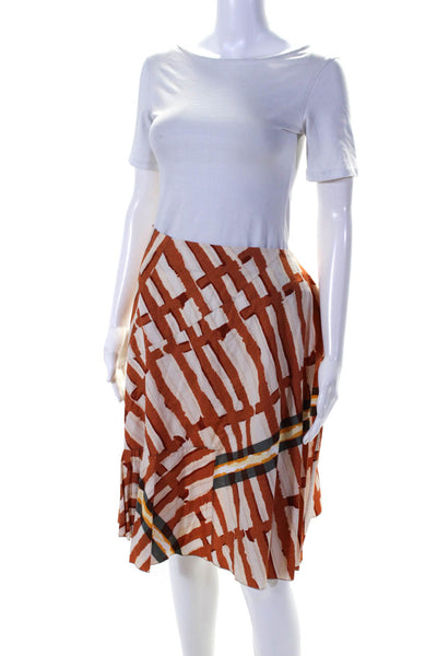 Marni Womens Striped Poplin Midi A Line Skirt Beige Tan Cotton Size 4