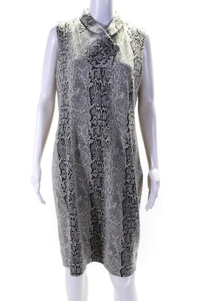 Calvin Klein Womens Snakeskin Print Knit Collar Sheath Dress Black White Size 14