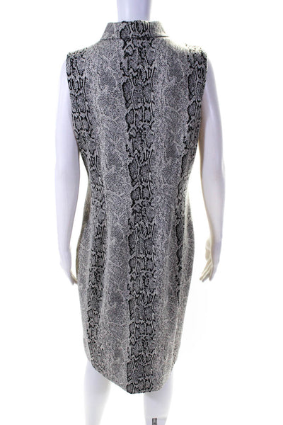 Calvin Klein Womens Snakeskin Print Knit Collar Sheath Dress Black White Size 14