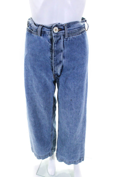 Jesse Kamm Womens Cotton Denim High-Rise Button Up Wide Leg Jeans Blue Size 2