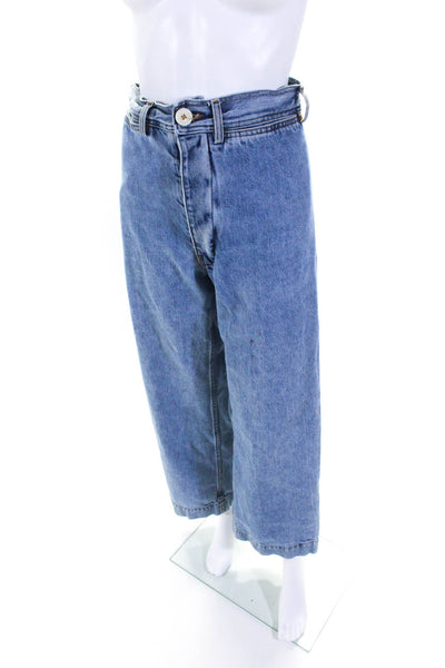 Jesse Kamm Womens Cotton Denim High-Rise Button Up Wide Leg Jeans Blue Size 2