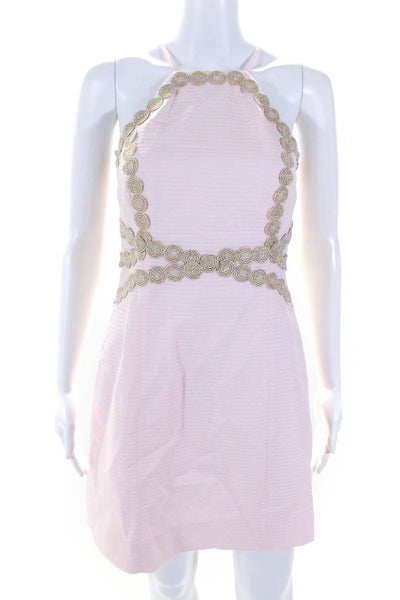 Lilly Pulitzer Womens Metallic Applique Halter Sheath Dress Light Pink Size 2