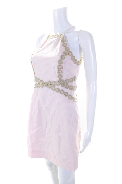 Lilly Pulitzer Womens Metallic Applique Halter Sheath Dress Light Pink Size 2