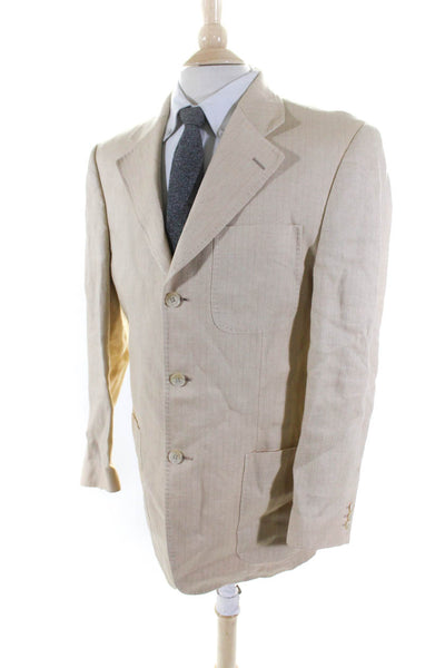 Hickey Freeman Mens Unlined Pinstripe Blazer Jacket Beige Linen Size Medium